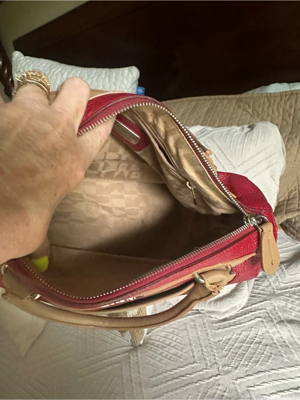 Furla Red Satchel with Tan Trim
